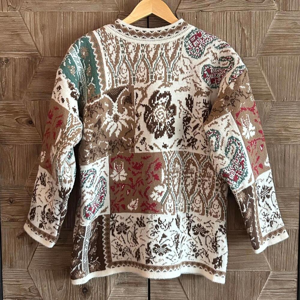 Sunbelt Vintage 90s Sweater Beige Brown Floral Paisley One Size Cottage - Picture 3 of 5